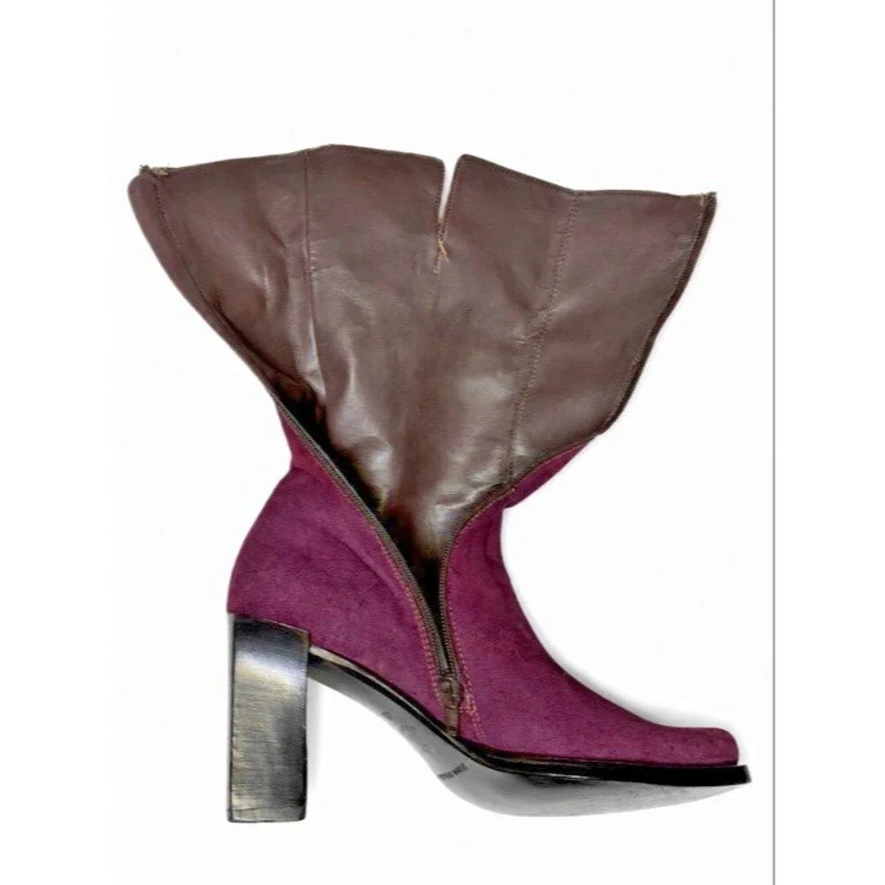 Banana Republic Mid Calf Suede Boots Vintage 1990's Re-Dyed Violet Purple